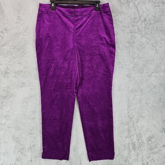 J. Jill Velvet Pants Womens Size 14 Purple Slim Fit Ankle Skinny Stretch NWT - Picture 1 of 13